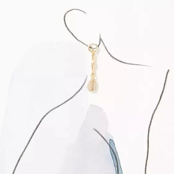 Anthropologie Crystal Cowrie Shell Drop Earrings in Gold - Picture 2 of 4